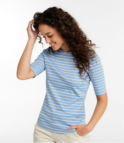 Women's Pima Cotton Tee, Elbow-Sleeve Boatneck Stripe - L.L.Bean New