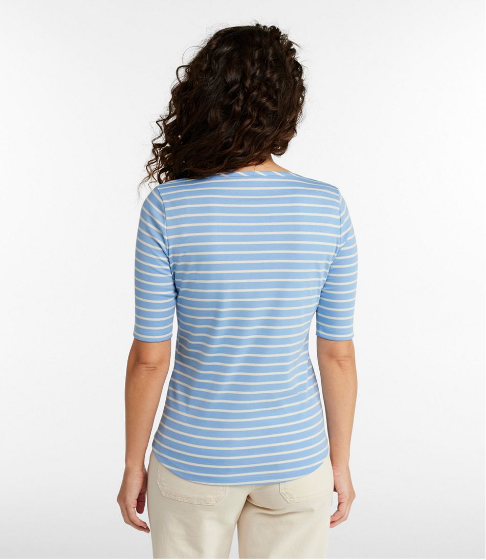 Women's Pima Cotton Tee, Elbow-Sleeve Boatneck Stripe - L.L.Bean New