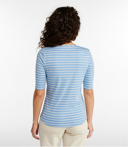 Women's Pima Cotton Tee, Elbow-Sleeve Boatneck Stripe - L.L.Bean New