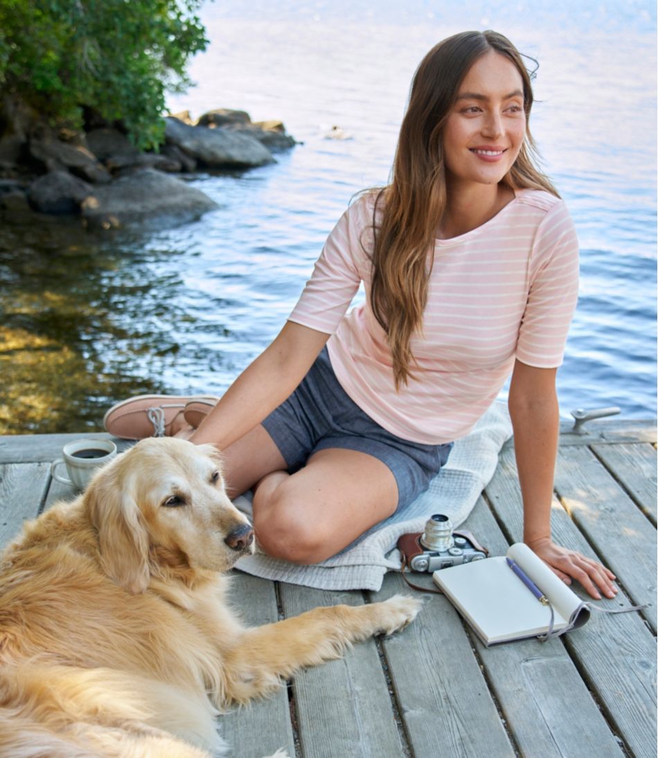 Women's Pima Cotton Tee, Elbow-Sleeve Boatneck Stripe - L.L.Bean New