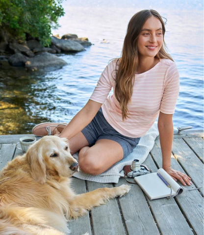 Women's Pima Cotton Tee, Elbow-Sleeve Boatneck Stripe - L.L.Bean New