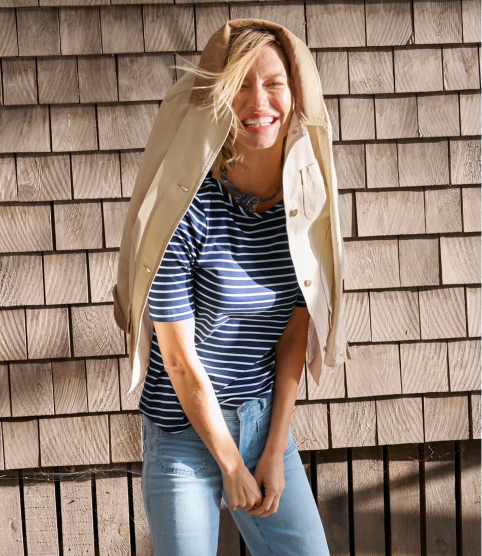 Women's Pima Cotton Tee, Elbow-Sleeve Boatneck Stripe - L.L.Bean New