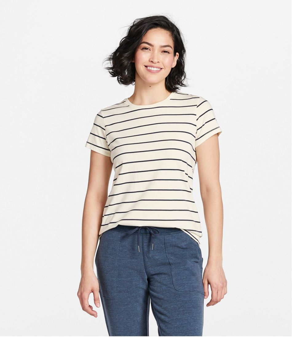Women's Soft Stretch Supima-Blend Tee, Crewneck Short-Sleeve Striped - L.L.Bean Recommended