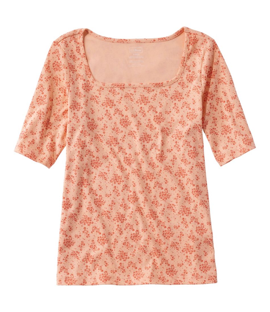 Women's Pima Cotton Tee, Soft Squareneck Elbow-Sleeve - L.L.Bean Customer Favorite