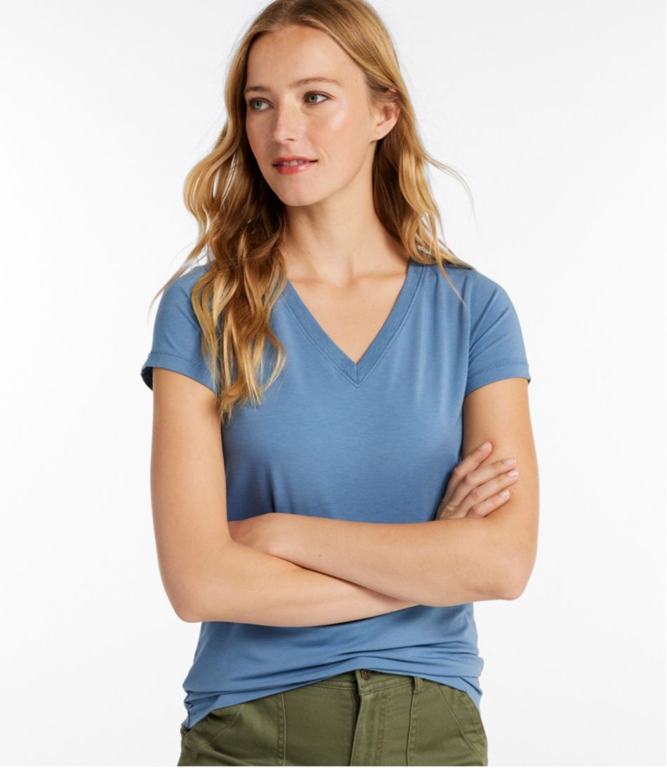 Women's Soft Stretch Supima-Blend Tee, Short-Sleeve V-Neck - L.L.Bean Trending