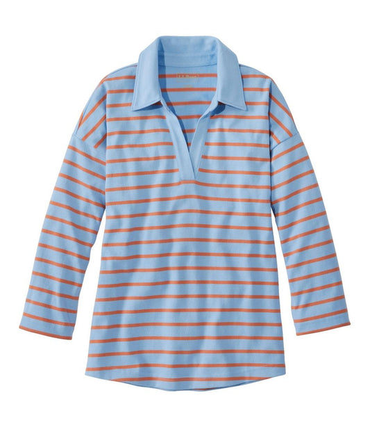 Women's Heritage Mariner Top, Splitneck Polo Three-Quarter-Sleeve Stripe - L.L.Bean Everyday