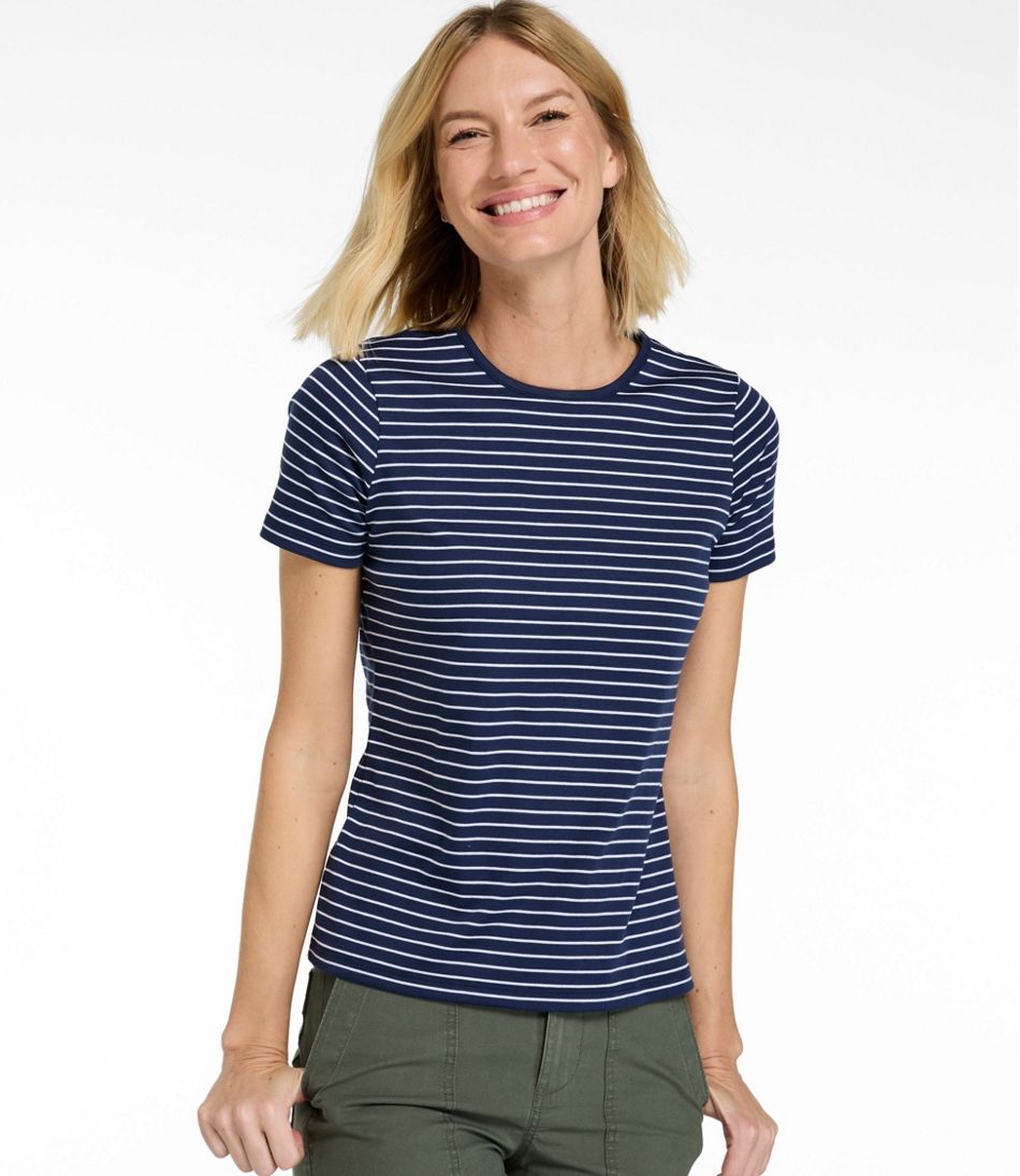 Women's Pima Cotton Tee, Short-Sleeve Crewneck Stripe - L.L.Bean New