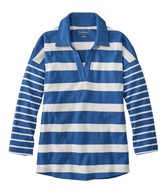 Women's Heritage Mariner Top, Splitneck Polo Three-Quarter-Sleeve, Block Stripe - L.L.Bean Recommended