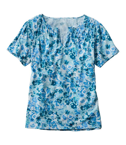 Women's Organic Cotton Tee, Smocked Notch-Neck Short-Sleeve Print - L.L.Bean Everyday