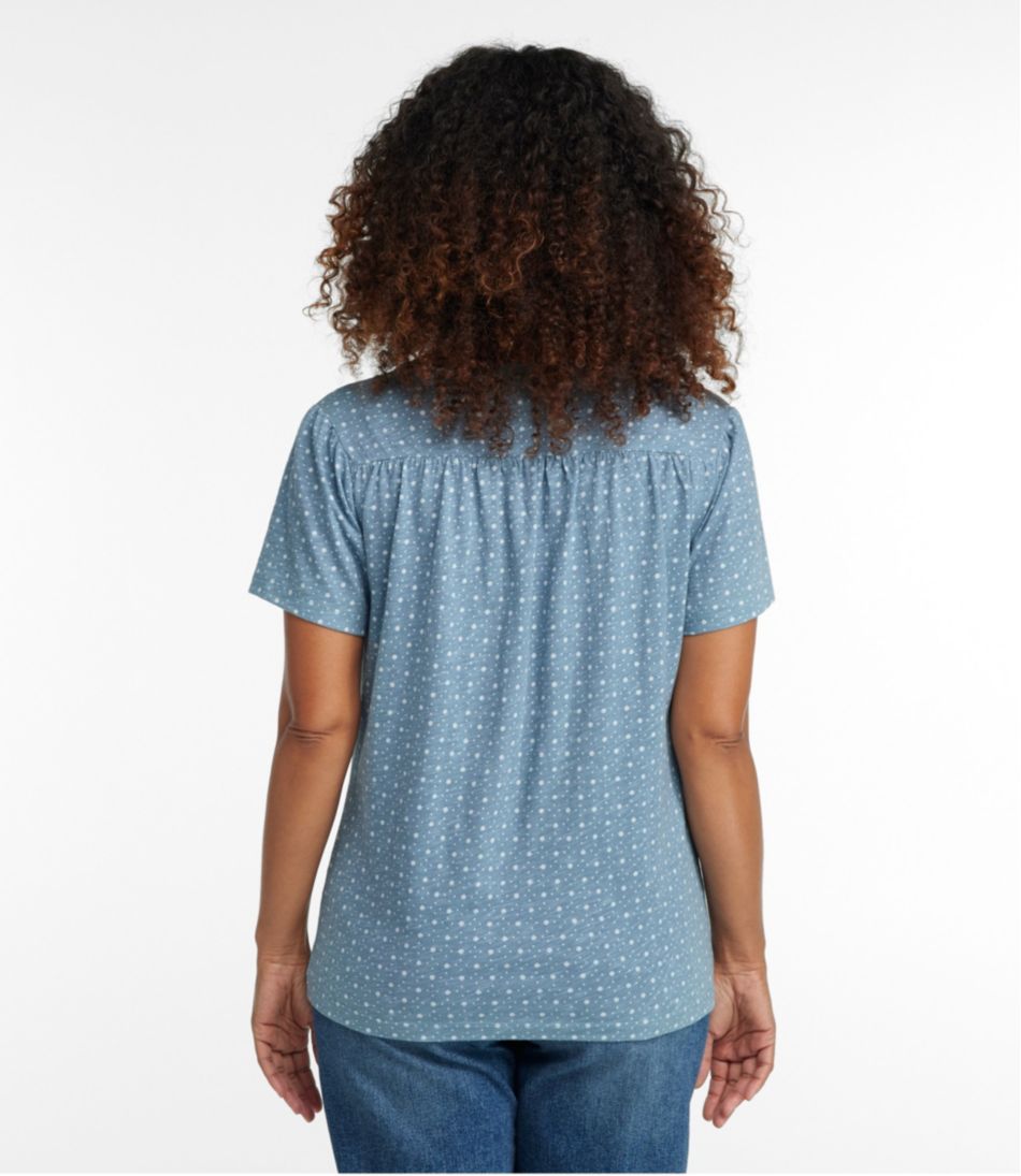 Women's Organic Cotton Tee, Smocked Notch-Neck Short-Sleeve Print - L.L.Bean Everyday