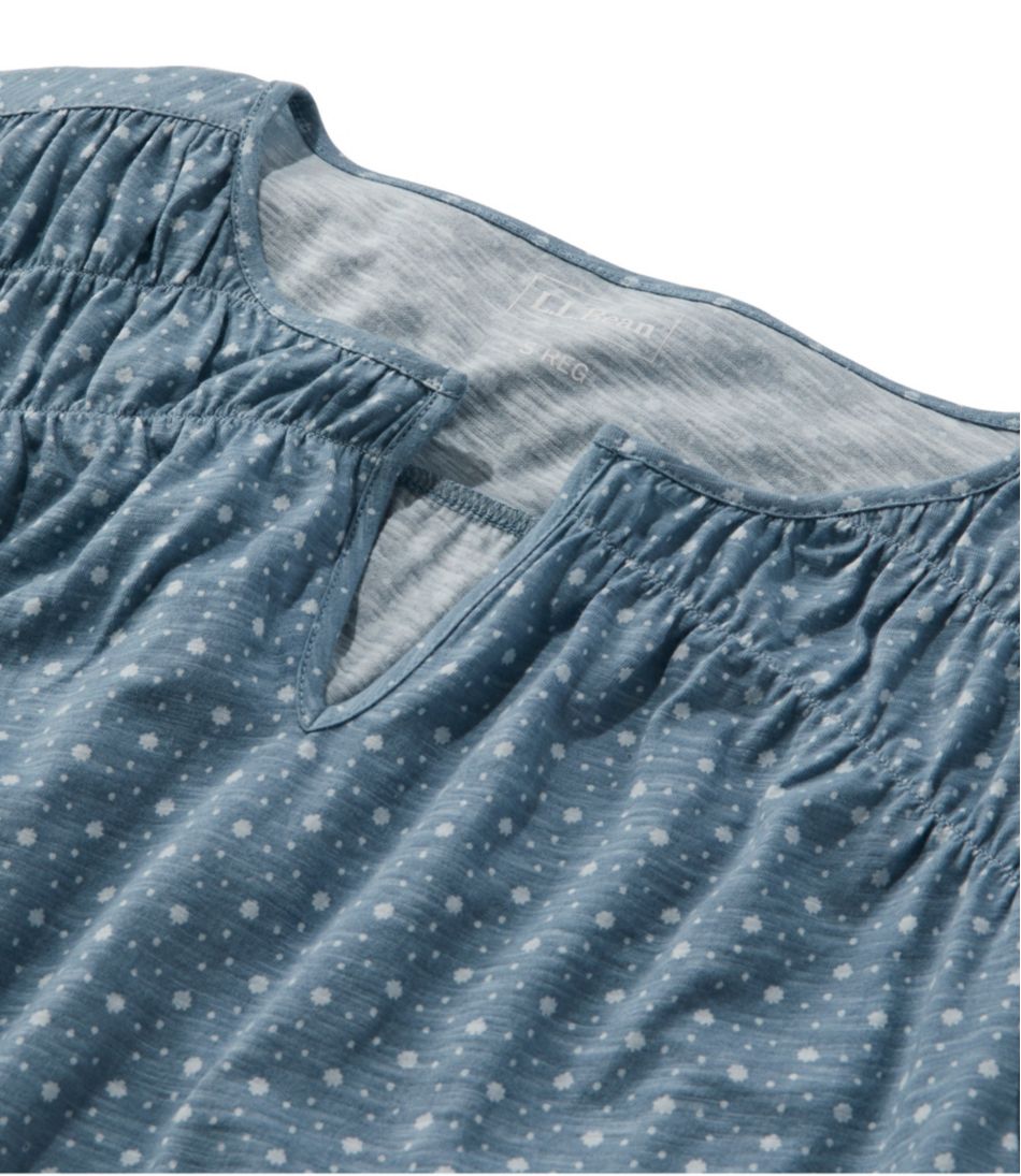 Women's Organic Cotton Tee, Smocked Notch-Neck Short-Sleeve Print - L.L.Bean Everyday