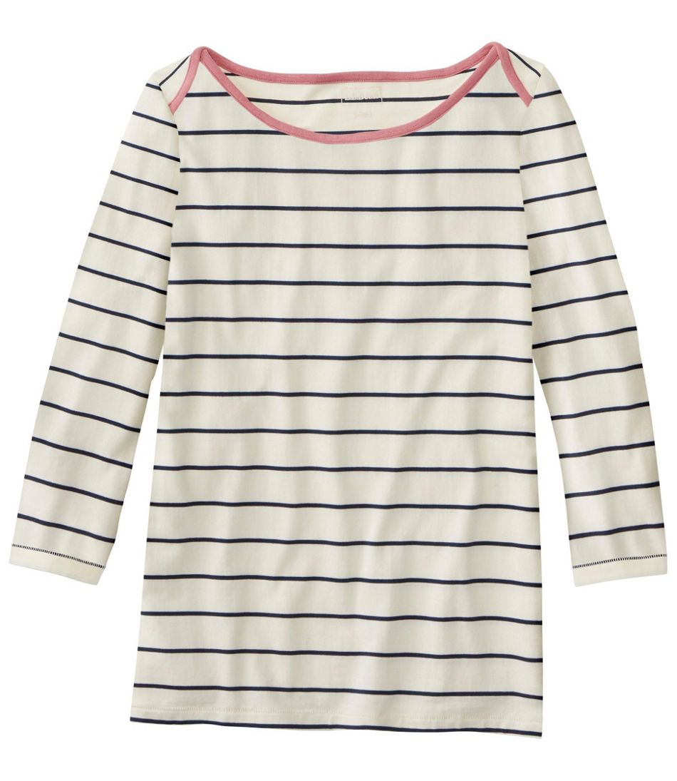 Women's Soft Stretch Supima-Blend Tee, Three-Quarter-Sleeve Boatneck Stripe - L.L.Bean New
