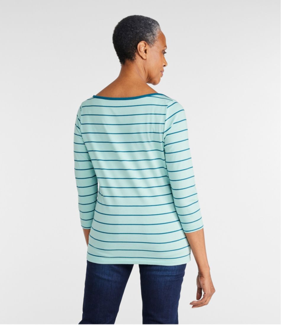 Women's Soft Stretch Supima-Blend Tee, Three-Quarter-Sleeve Boatneck Stripe - L.L.Bean New