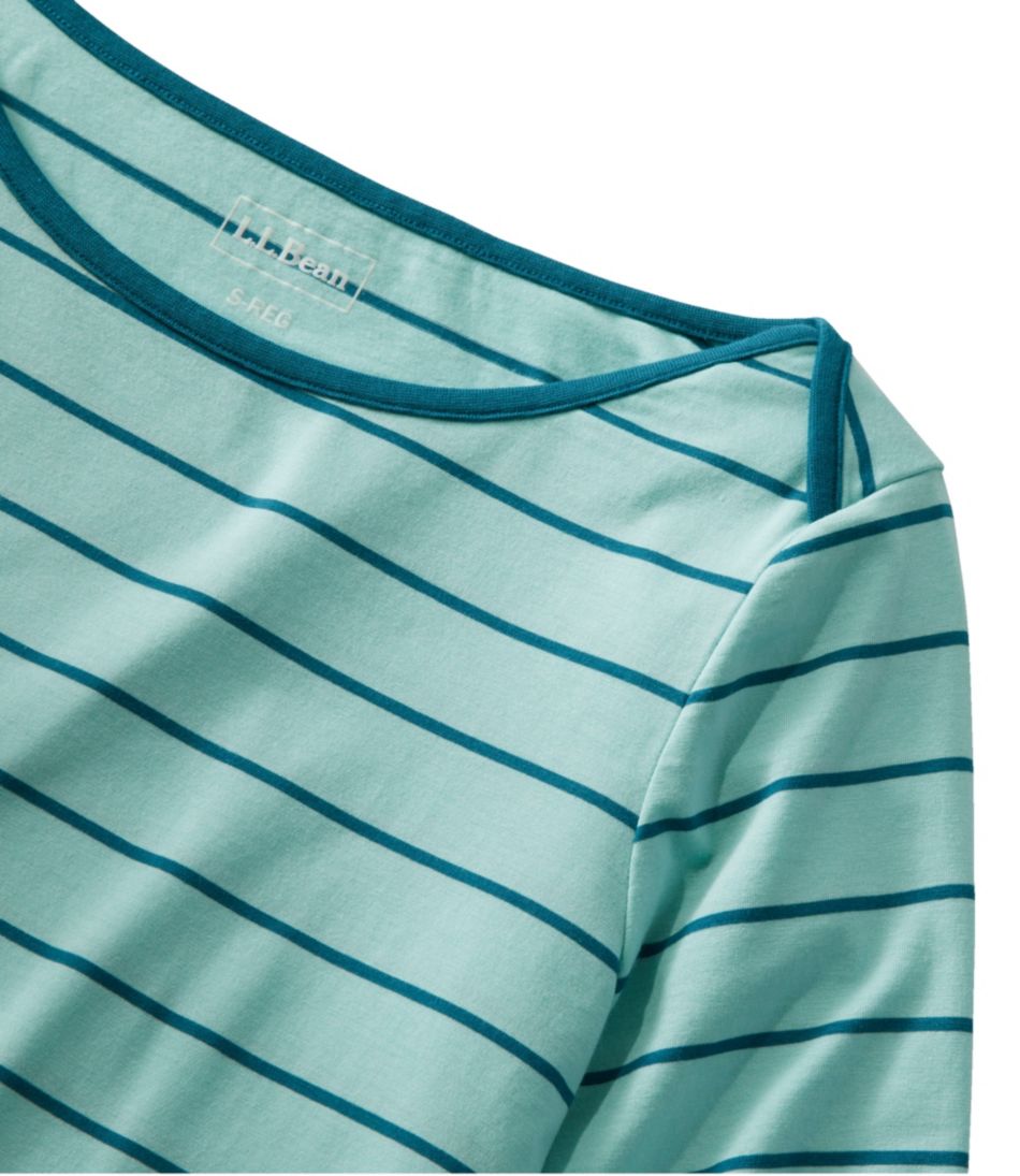 Women's Soft Stretch Supima-Blend Tee, Three-Quarter-Sleeve Boatneck Stripe - L.L.Bean New