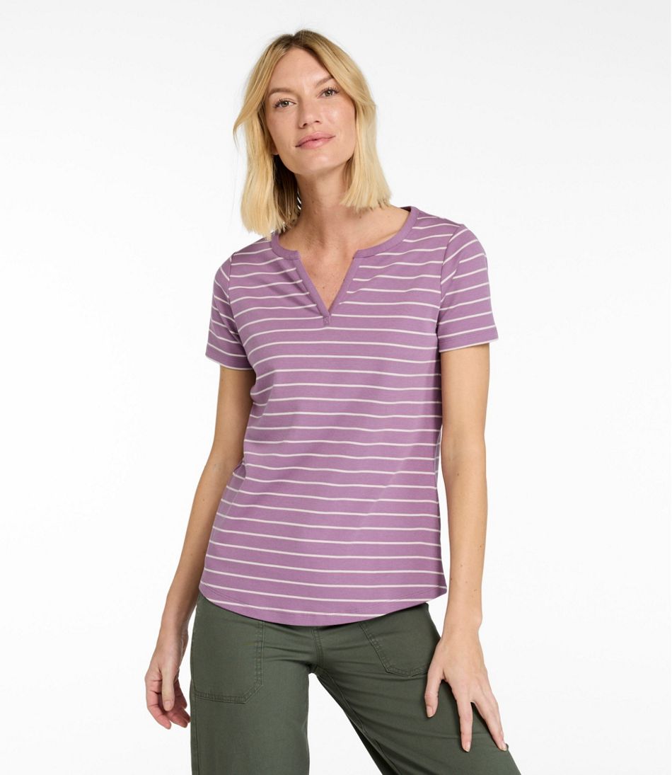 Women's L.L.Bean Tee, Short-Sleeve Notch-Neck Stripe - L.L.Bean Trending