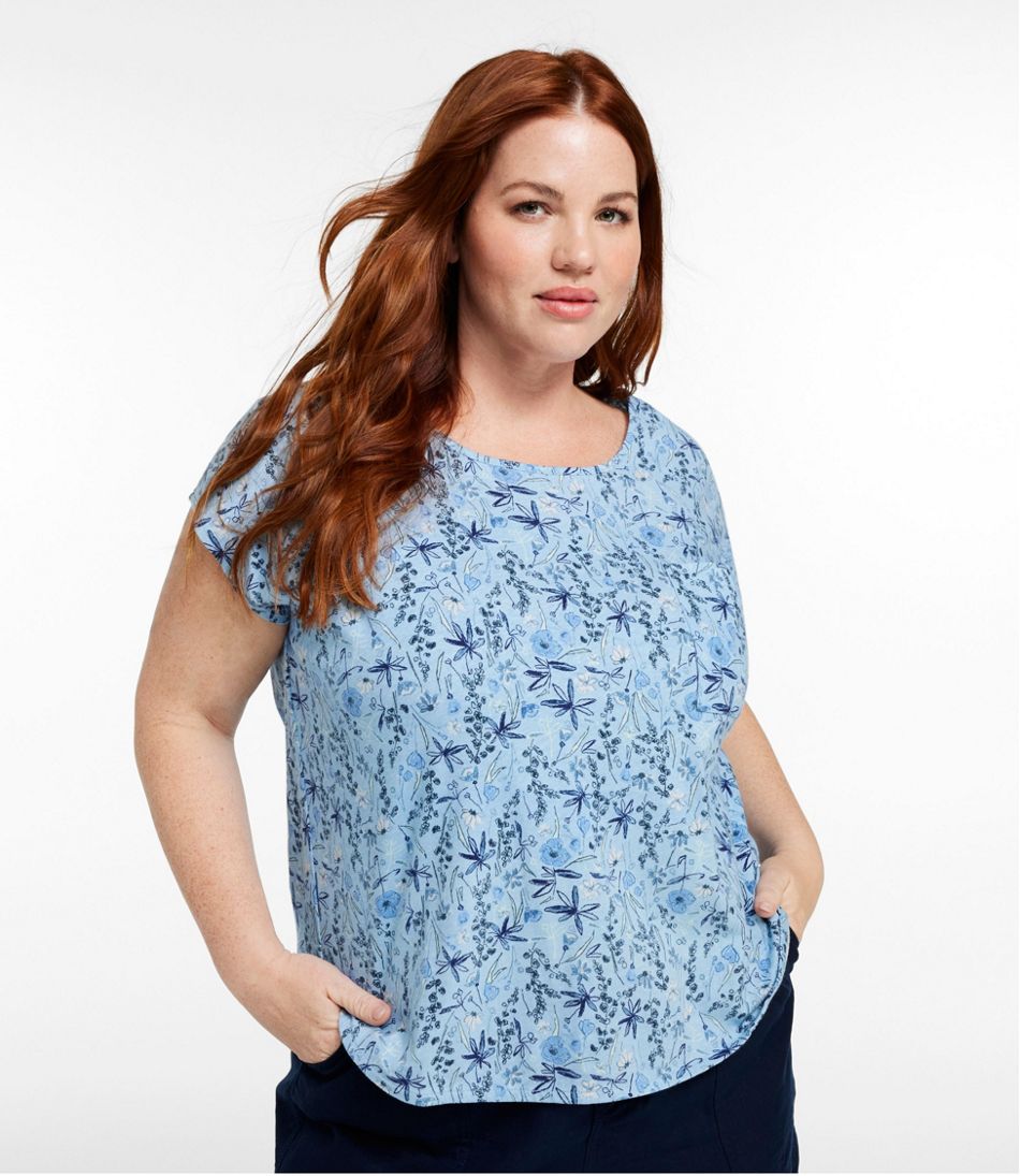 Women's Linen/Cotton Tee, Short-Sleeve Scoopneck Print - L.L.Bean Value