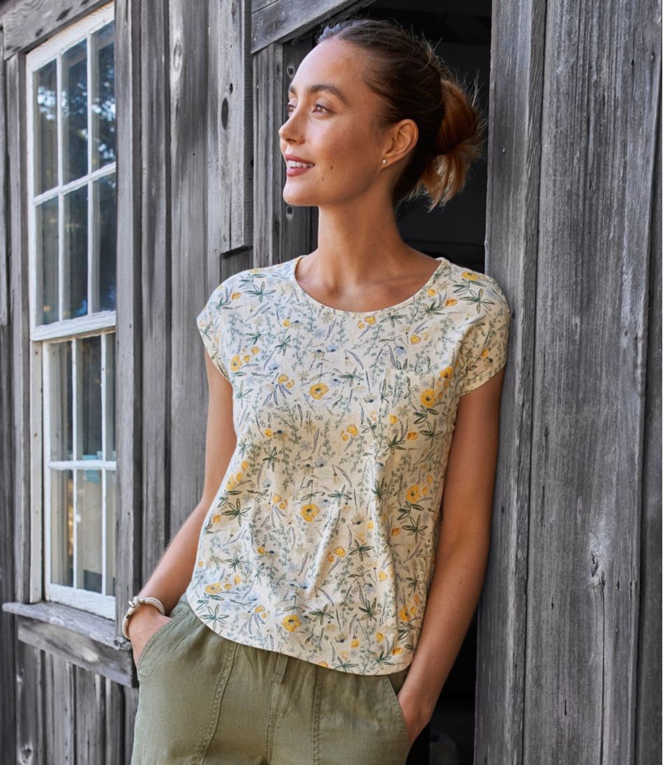Women's Linen/Cotton Tee, Short-Sleeve Scoopneck Print - L.L.Bean Value