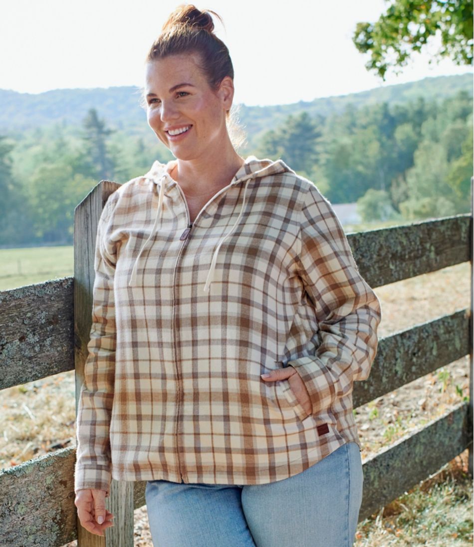Women's Scotch Plaid Flannel Shirt, Relaxed Zip Hoodie - L.L.Bean New
