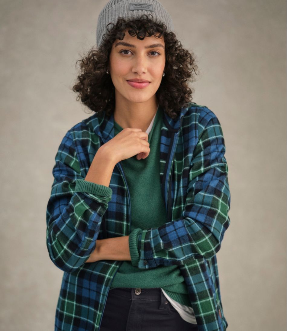 Women's Scotch Plaid Flannel Shirt, Relaxed Zip Hoodie - L.L.Bean New