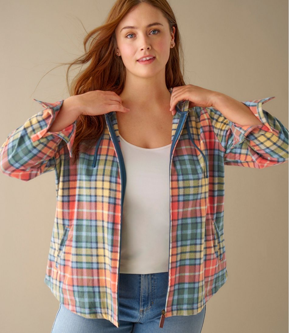 Women's Scotch Plaid Flannel Shirt, Relaxed Zip Hoodie - L.L.Bean New