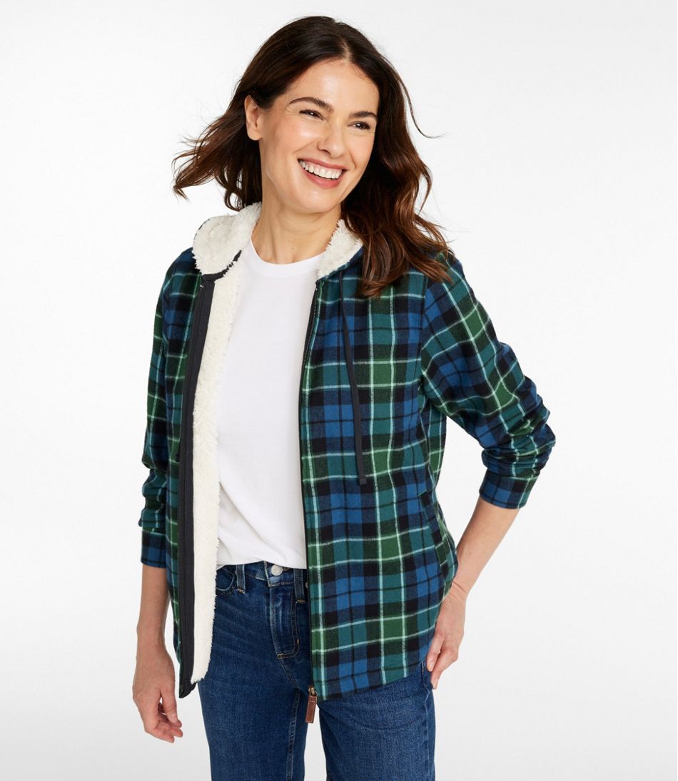Women's Scotch Plaid Flannel Shirt, Sherpa-Lined Zip Hoodie - L.L.Bean Popular