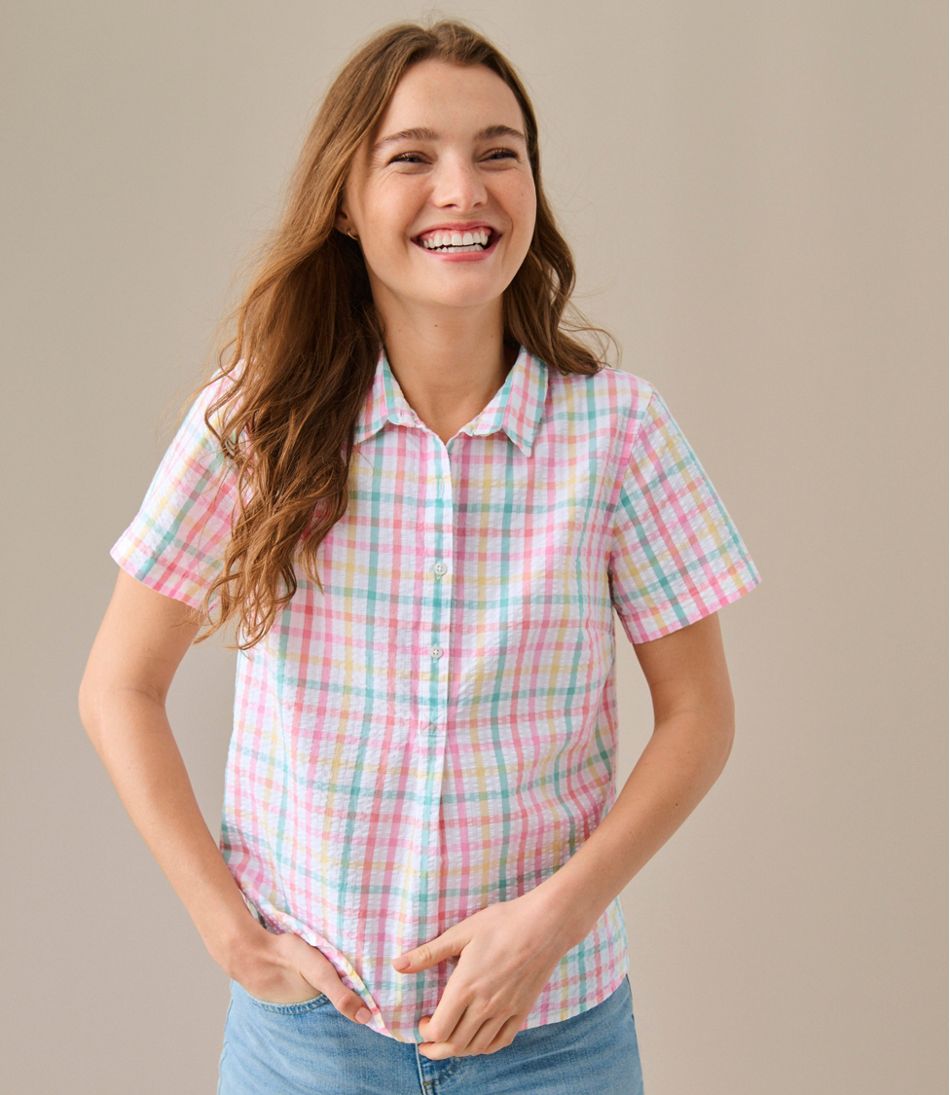 Women's Vacationland Seersucker Shirt, Short-Sleeve Popover Plaid - L.L.Bean Best Seller