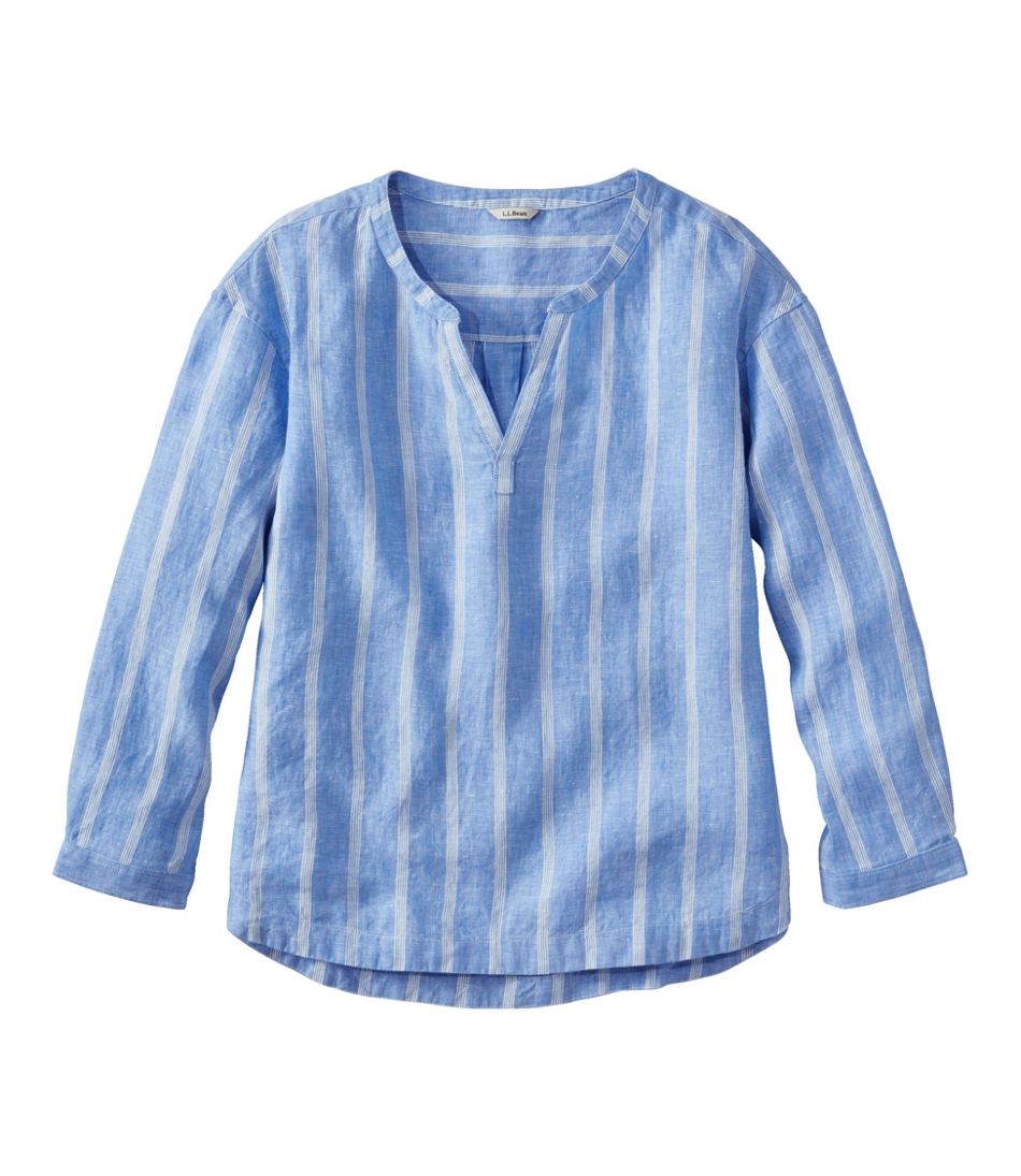 Women's Premium Washable Linen Shirt, Splitneck Stripe - L.L.Bean Everyday