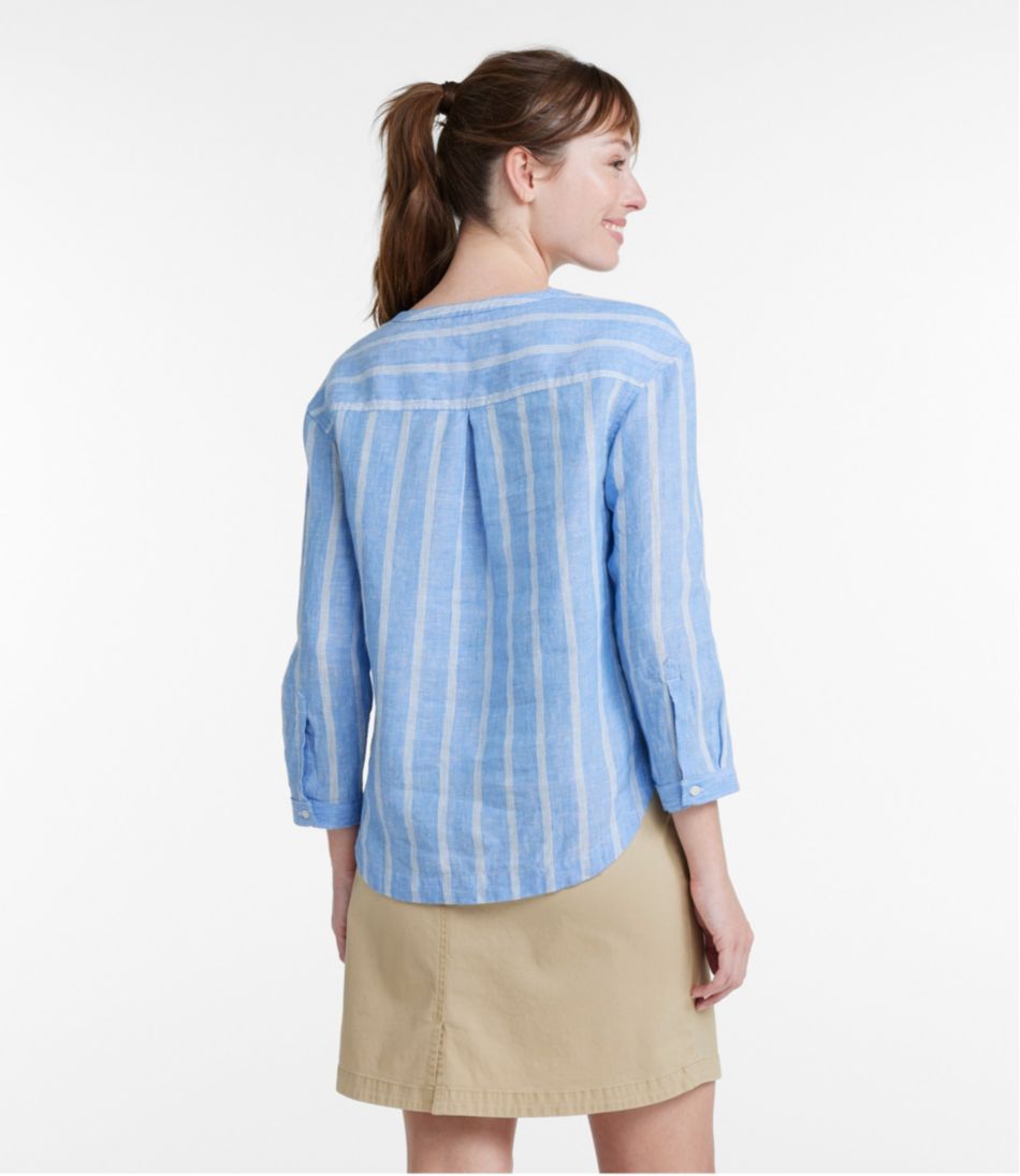 Women's Premium Washable Linen Shirt, Splitneck Stripe - L.L.Bean Everyday