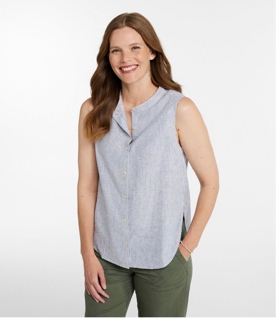 Women's Signature Linen-Blend Button-Front Shirt, Sleeveless - L.L.Bean Customer Favorite