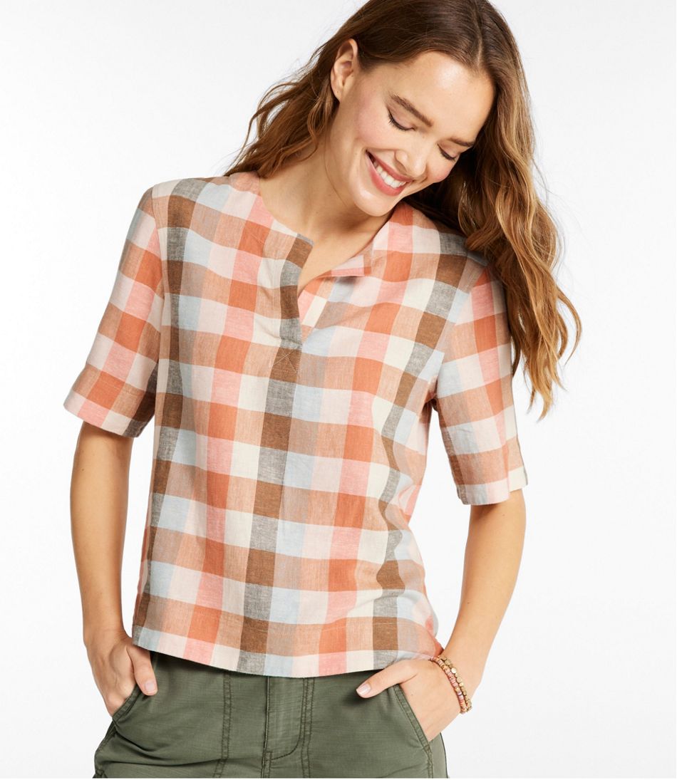 Women's Signature Linen-Blend Splitneck Shirt, Short-Sleeve - L.L.Bean New