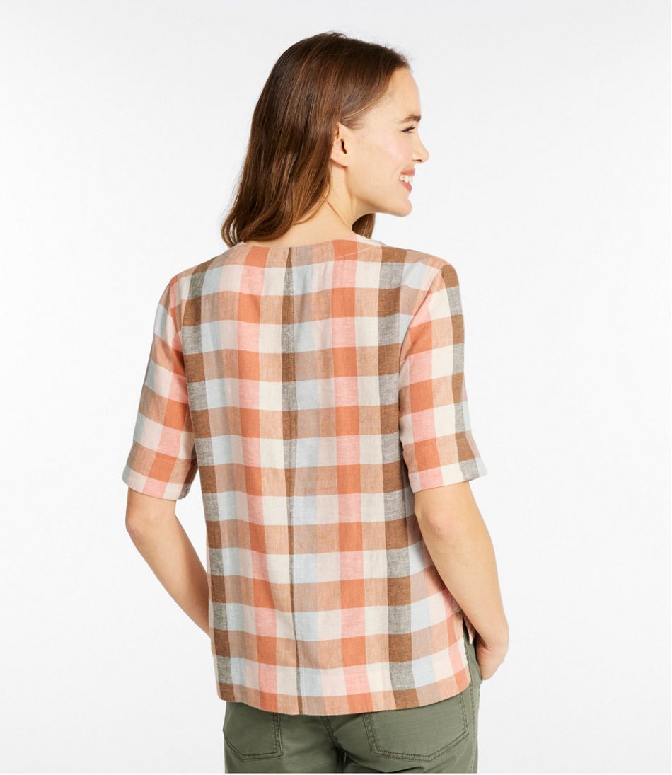 Women's Signature Linen-Blend Splitneck Shirt, Short-Sleeve - L.L.Bean New