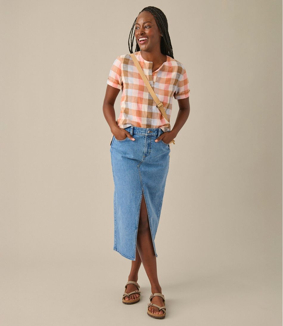 Women's Signature Linen-Blend Splitneck Shirt, Short-Sleeve - L.L.Bean New