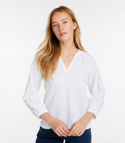 Women's Bean's Seacoast Seersucker Splitneck Shirt - L.L.Bean Premium