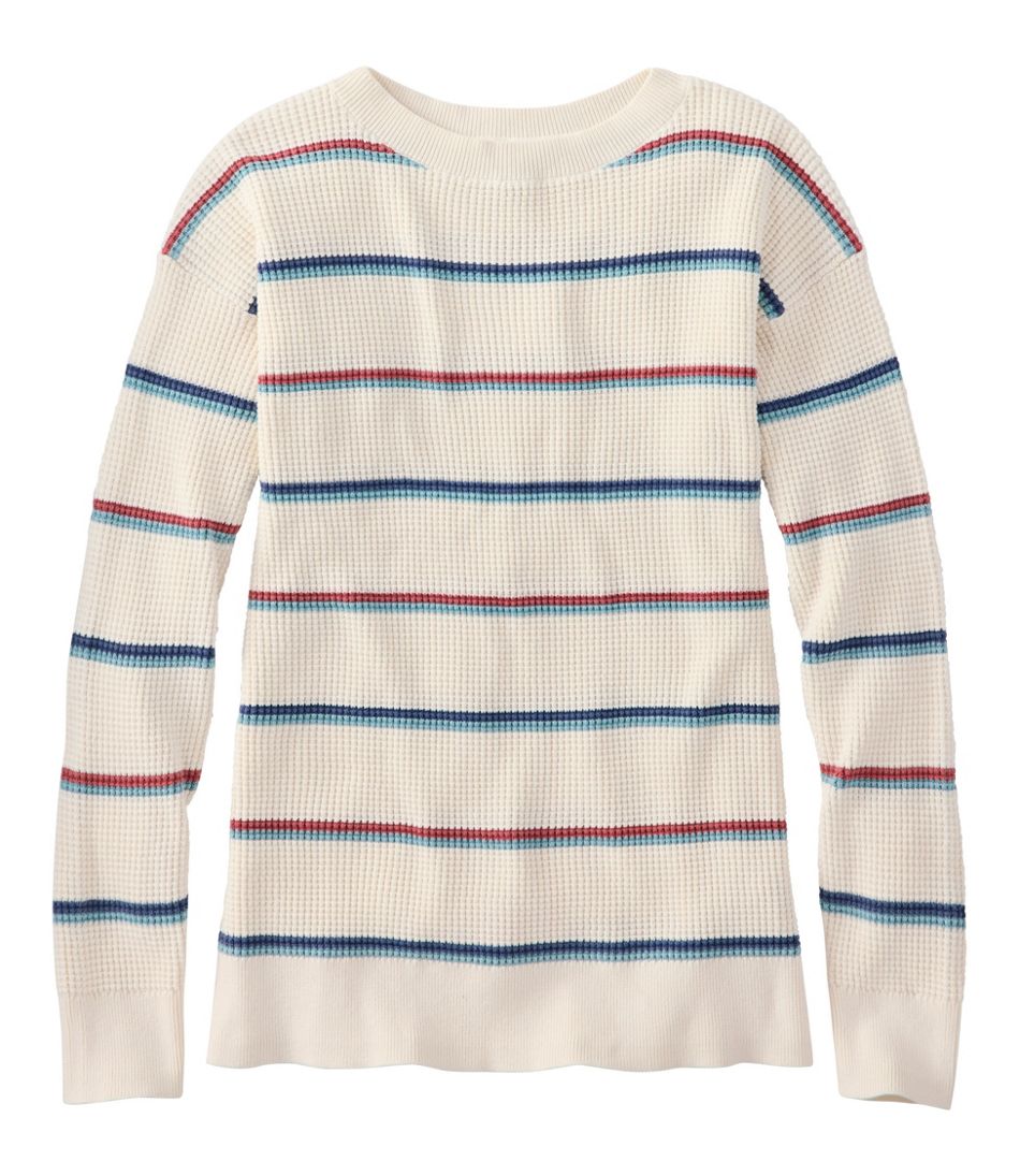 Women's Sunwashed Waffle Sweater, Pullover Stripe - L.L.Bean Great Value