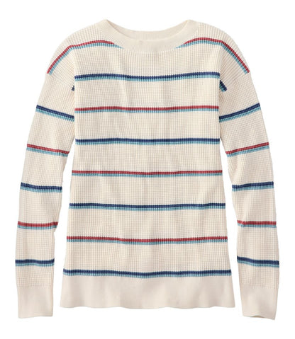Women's Sunwashed Waffle Sweater, Pullover Stripe - L.L.Bean Great Value