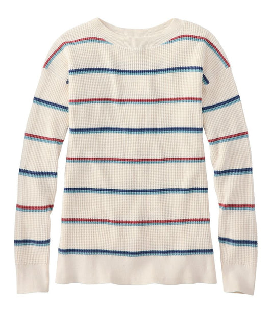 Women's Sunwashed Waffle Sweater, Pullover Stripe - L.L.Bean Great Value