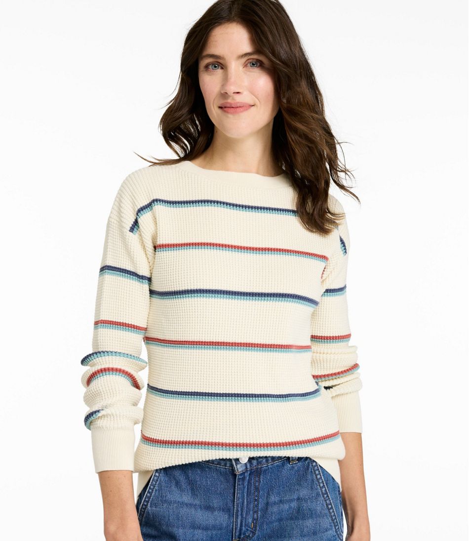 Women's Sunwashed Waffle Sweater, Pullover Stripe - L.L.Bean Great Value