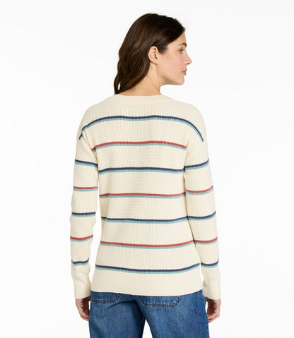 Women's Sunwashed Waffle Sweater, Pullover Stripe - L.L.Bean Great Value