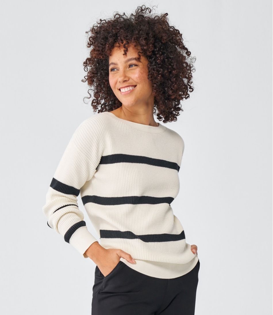 Women's Sunwashed Waffle Sweater, Pullover Stripe - L.L.Bean Great Value
