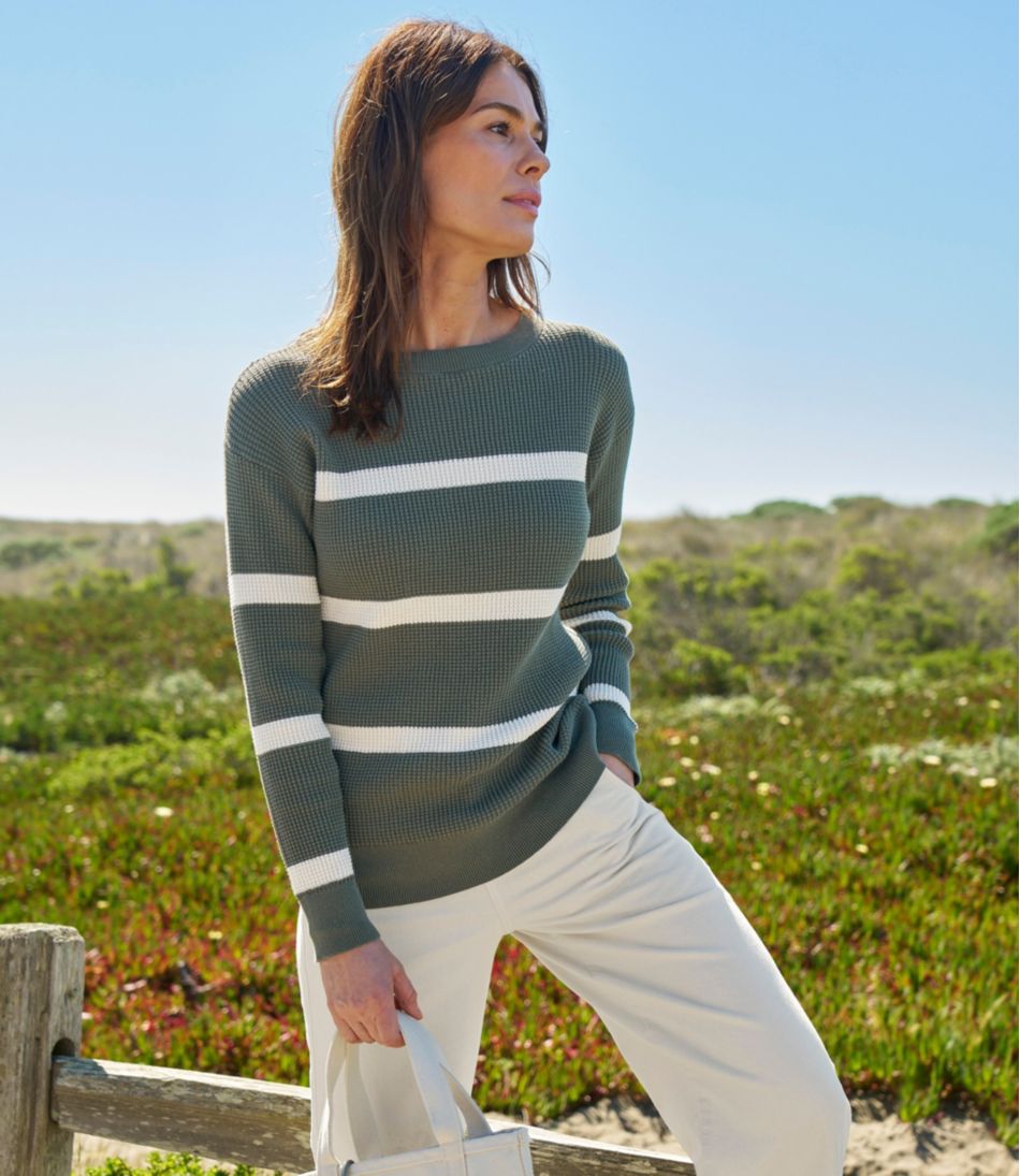 Women's Sunwashed Waffle Sweater, Pullover Stripe - L.L.Bean Great Value