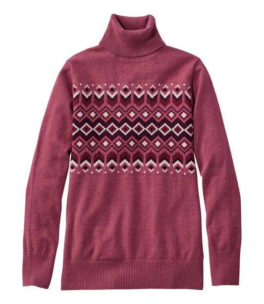 Women's Cotton/Cashmere Sweater, Turtleneck Intarsia - L.L.Bean Premium