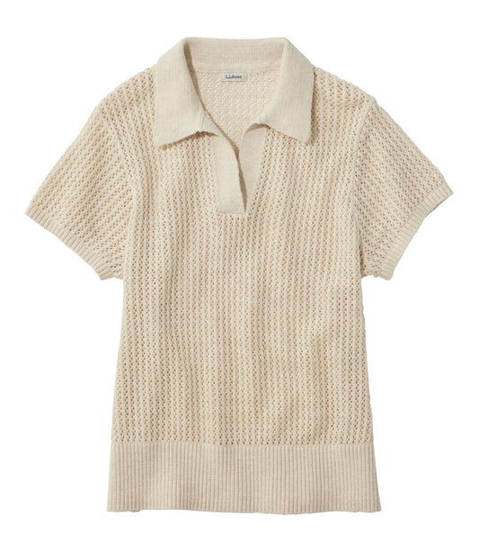 Women's Organic Cotton Slub Pointelle Sweater, Polo - L.L.Bean Signature