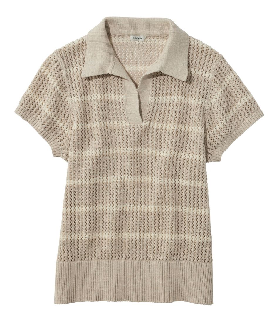 Women's Organic Cotton Slub Pointelle Sweater, Polo - L.L.Bean Classic