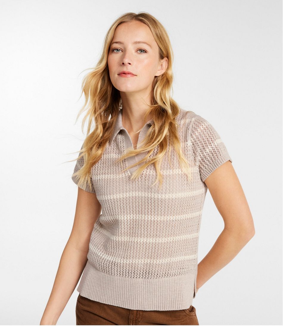 Women's Organic Cotton Slub Pointelle Sweater, Polo - L.L.Bean Classic