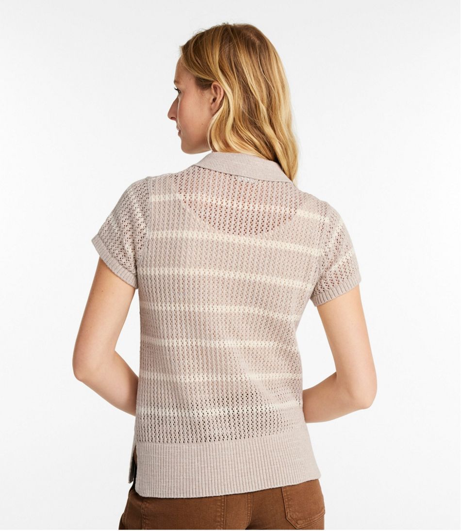 Women's Organic Cotton Slub Pointelle Sweater, Polo - L.L.Bean Classic