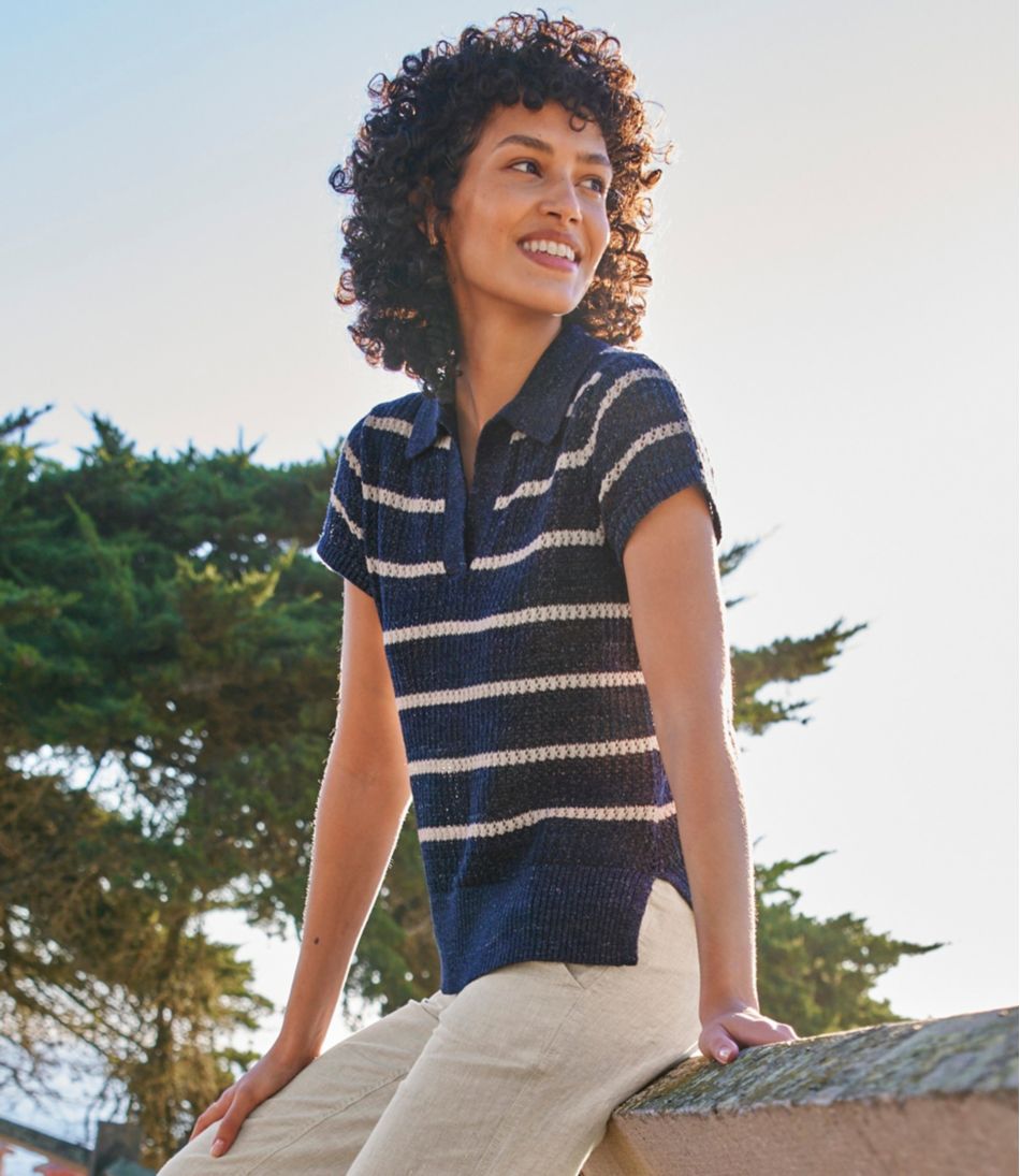 Women's Organic Cotton Slub Pointelle Sweater, Polo - L.L.Bean Classic