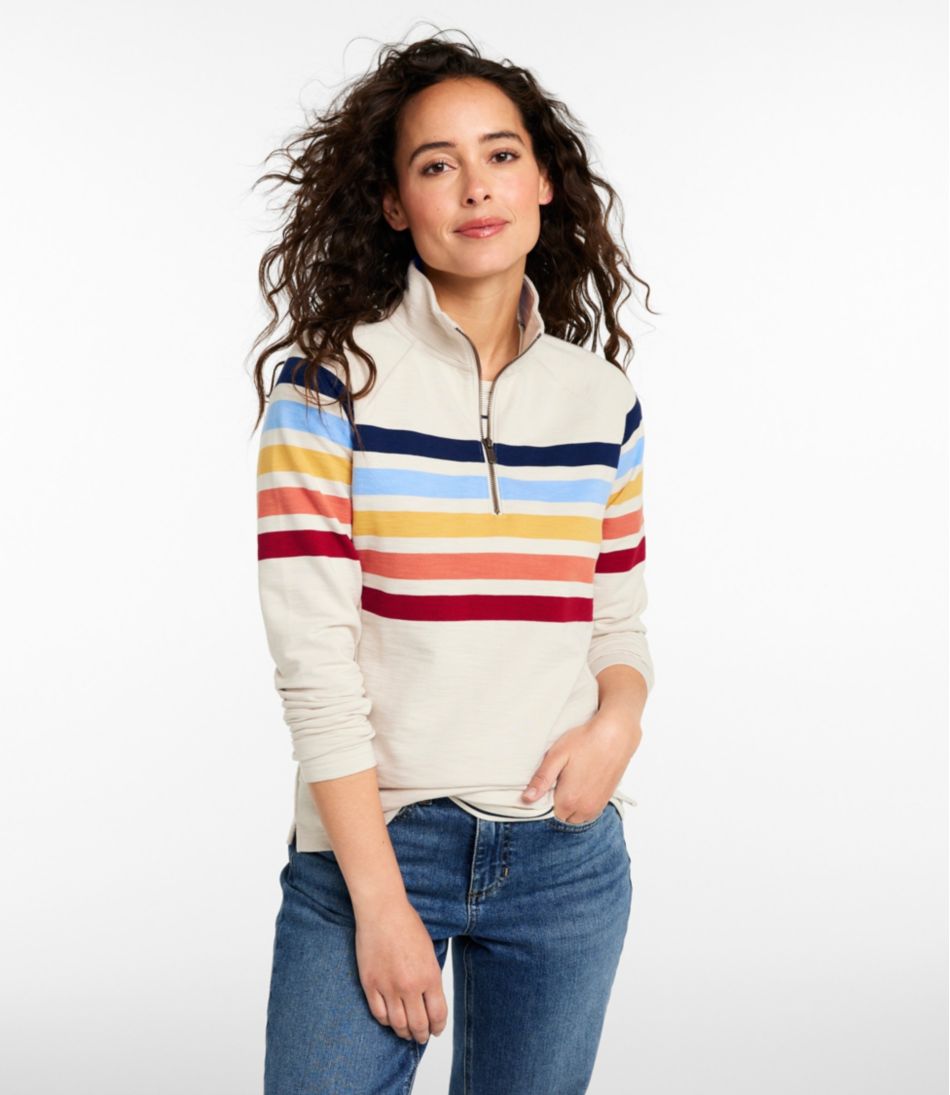 Women's Peaks Island Quarter-Zip Pullover, Stripe - L.L.Bean Signature