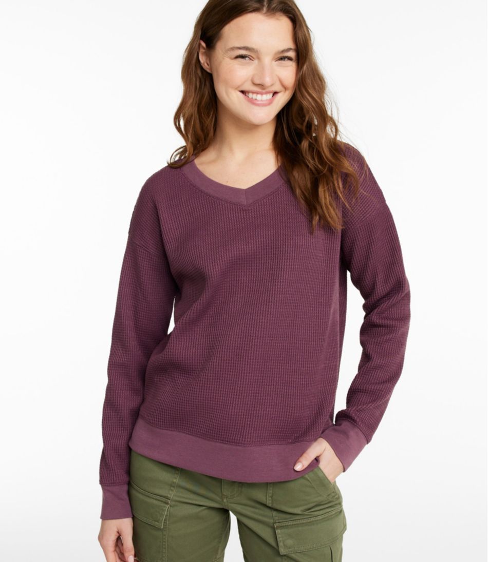 Women's Birchwood Brushed Waffle Top, V-Neck - L.L.Bean Value
