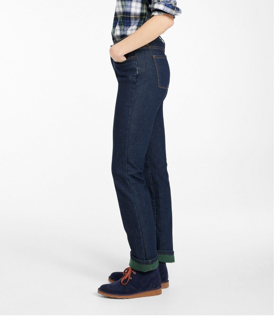 Women's True Shape Jeans, High-Rise Straight-Leg Fleece-Lined - L.L.Bean Everyday