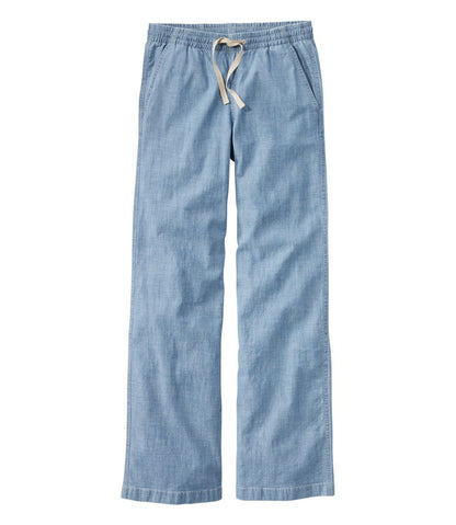Women's Lakewashed Pull-On Chinos, Mid-Rise Wide-Leg Chambray - L.L.Bean Recommended